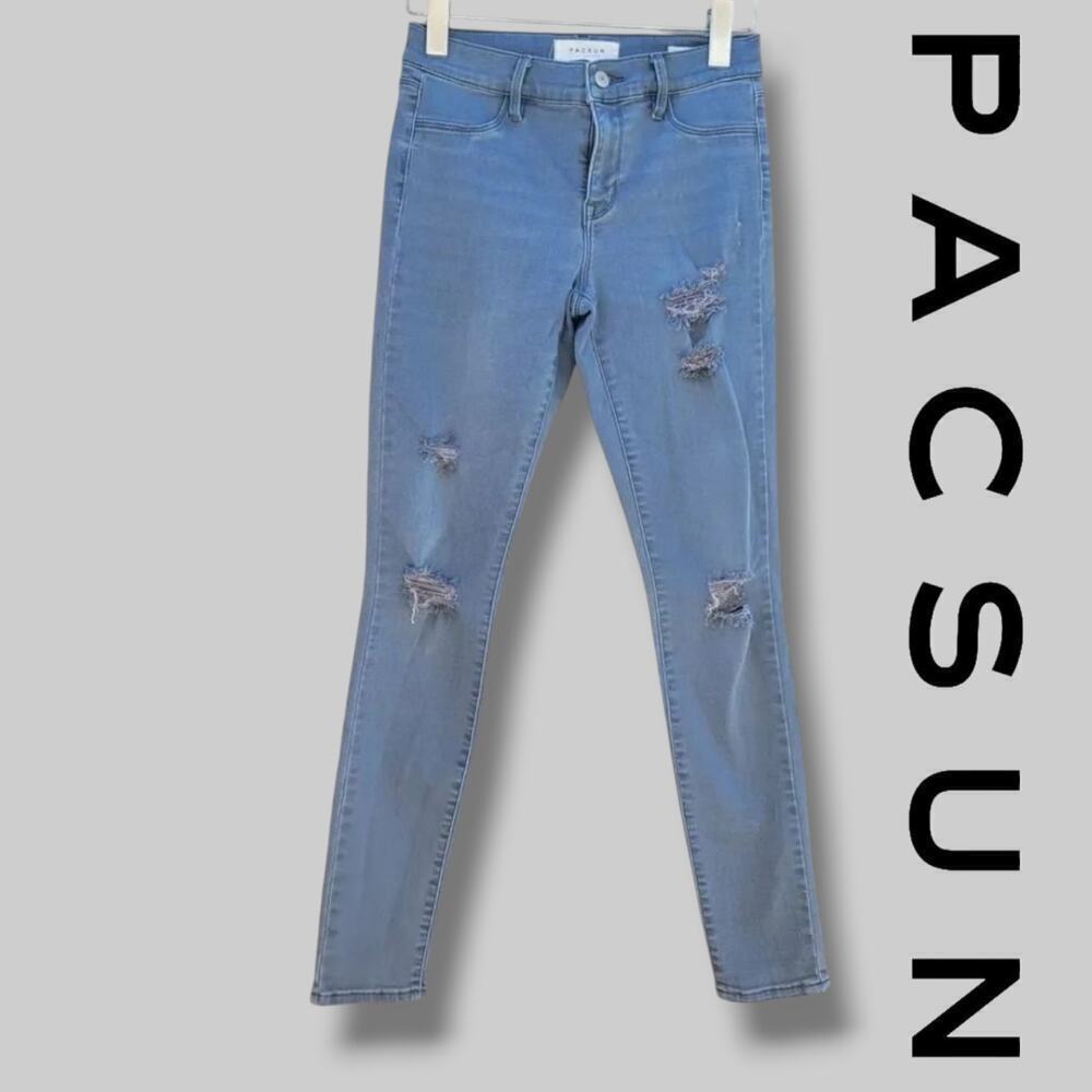 PacSun Los Angeles Women’s Distressed Super Stretch Skinny Jeggings – Size 25 - Picture 8 of 9